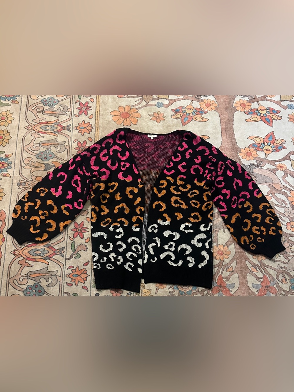 Jordan Women’s Black Leopard-Print Cardigan in Pink, Gold & White